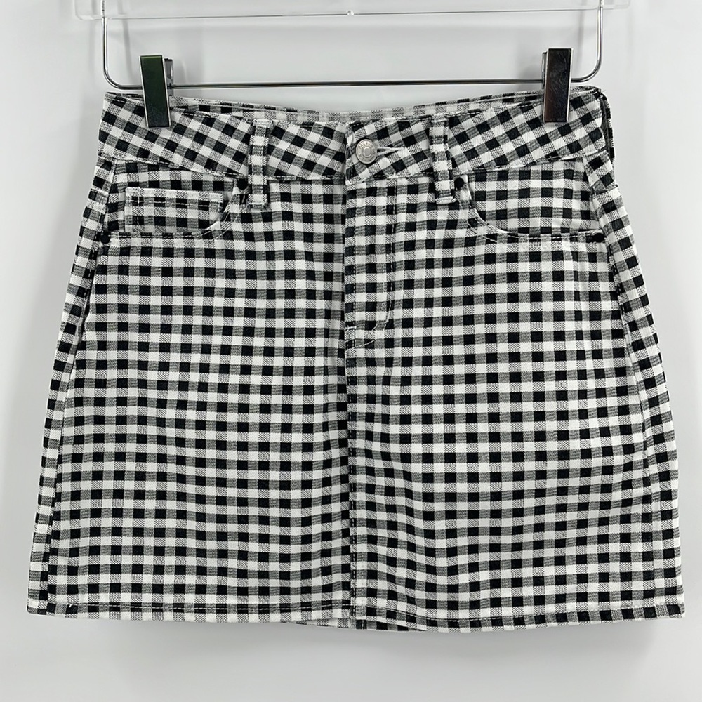 PACSUN black white plaid Mini skirt 5 pocket Sz 24 - Picture 1 of 4